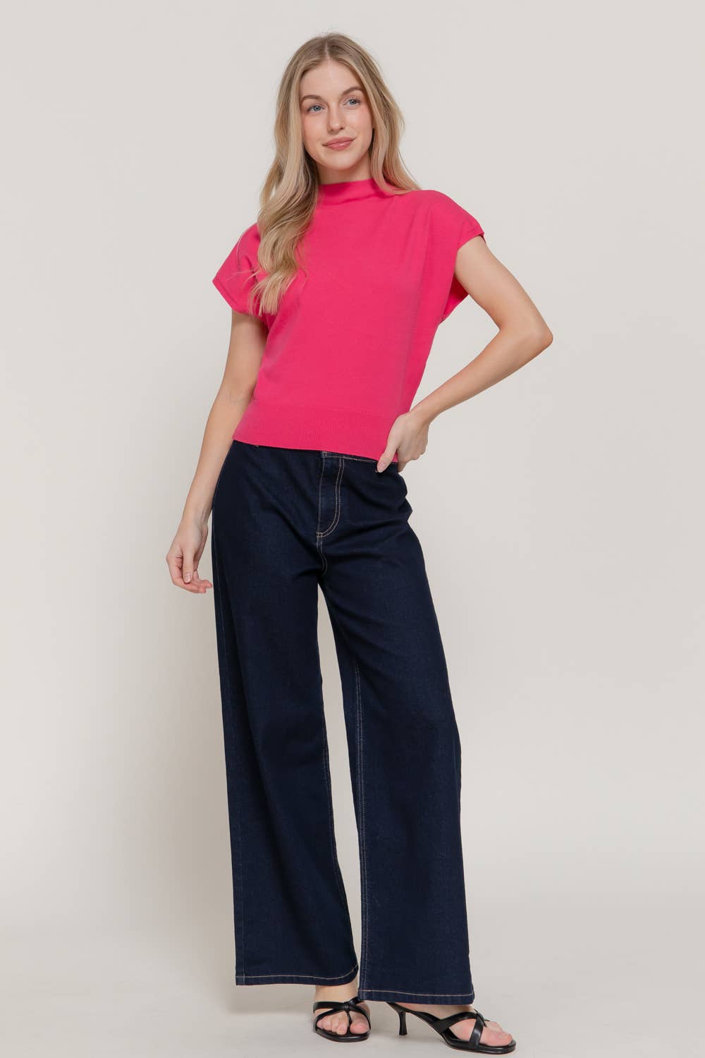 Cap Sleeve Mock Neck Sweater Top