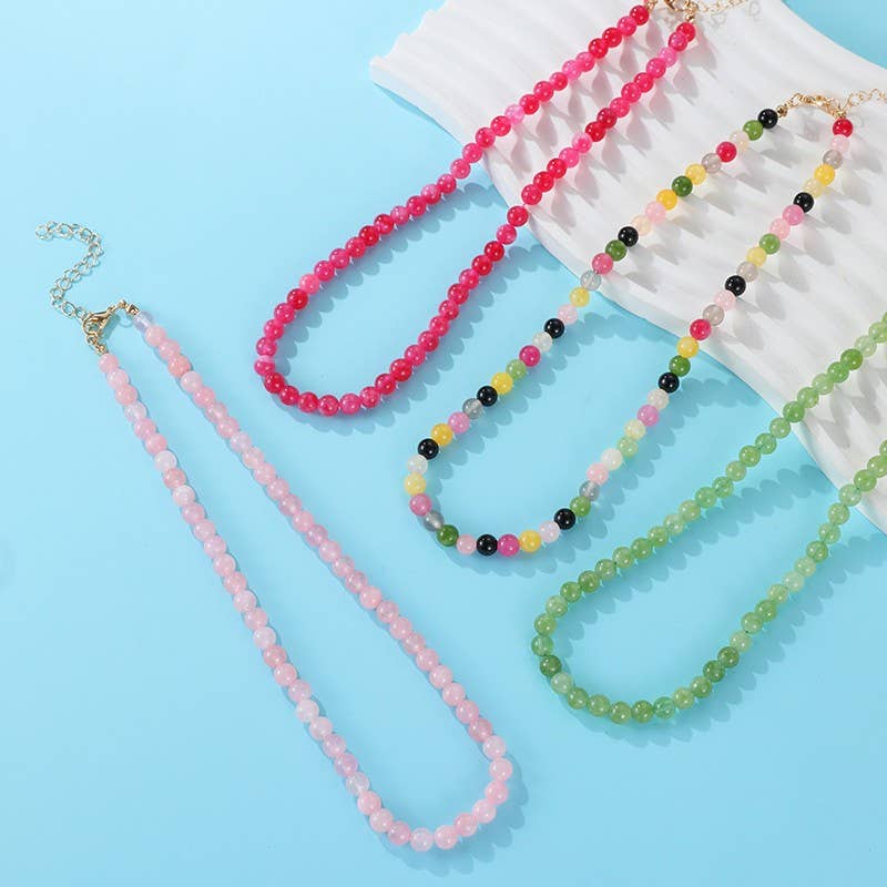 Natural Agate Glass Bead Necklace