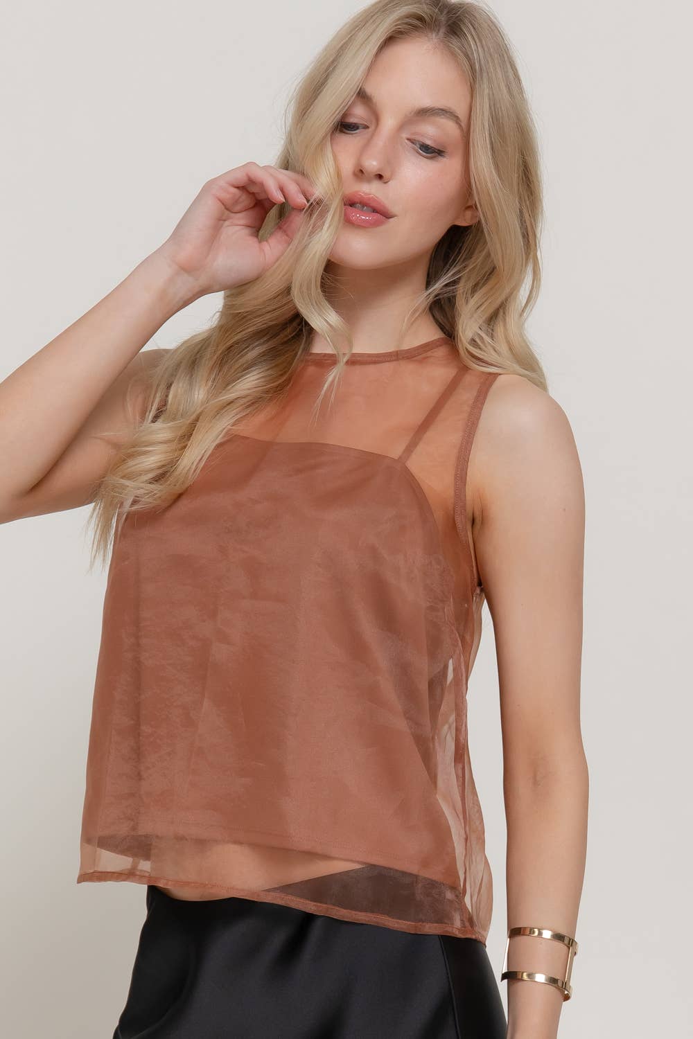 Midnight Organza Blouse with Inner Camisole