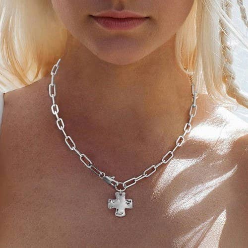 Hammered Cross Toggle Necklace