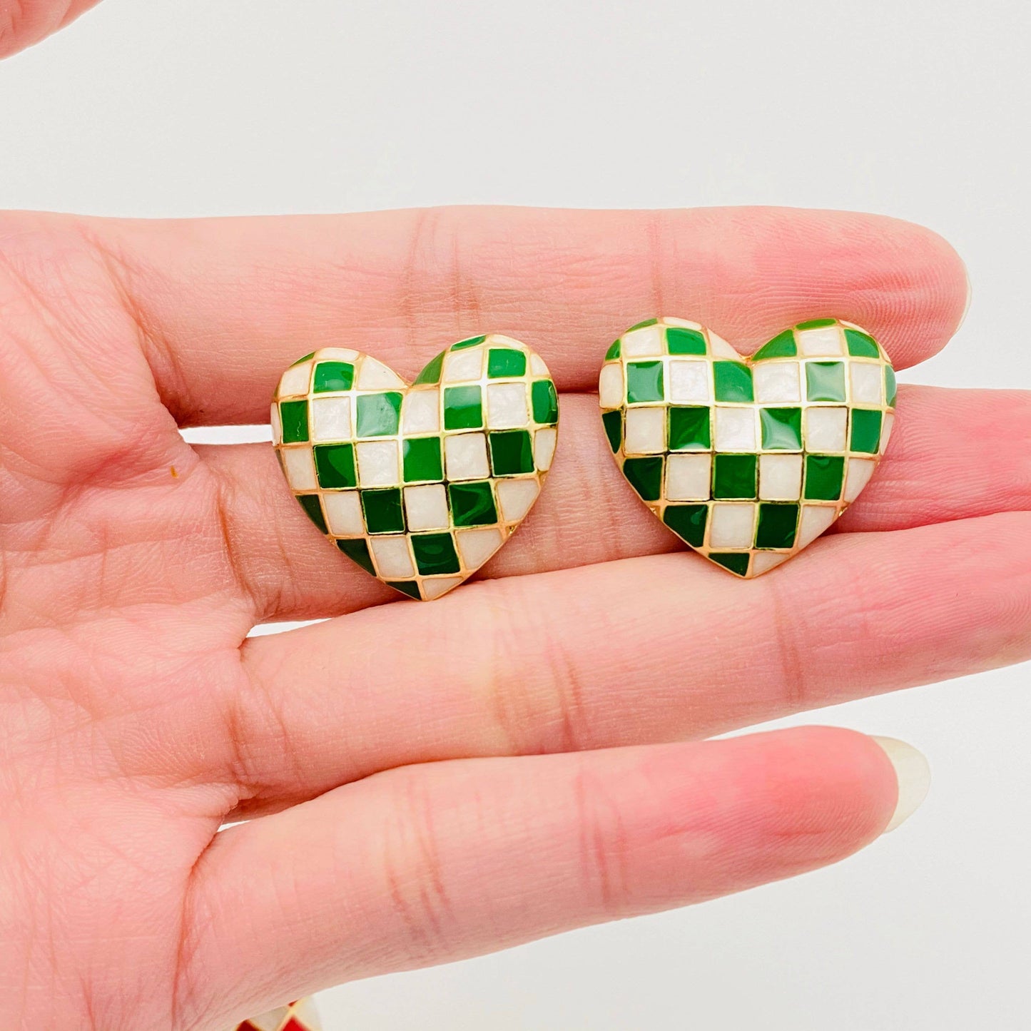 Checkerboard Heart Stud Earrings