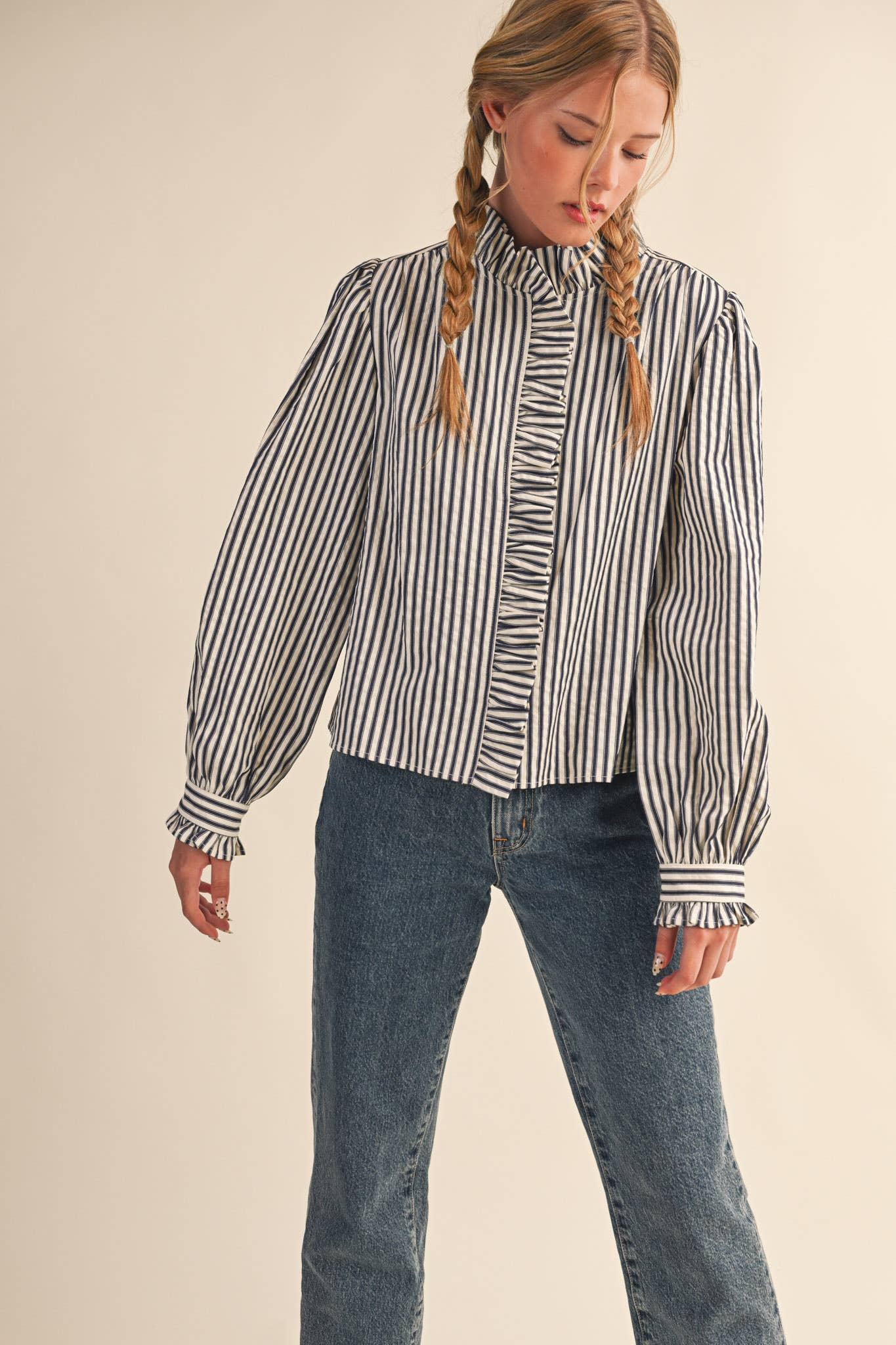 Ruffle Striped Long Sleeve Top