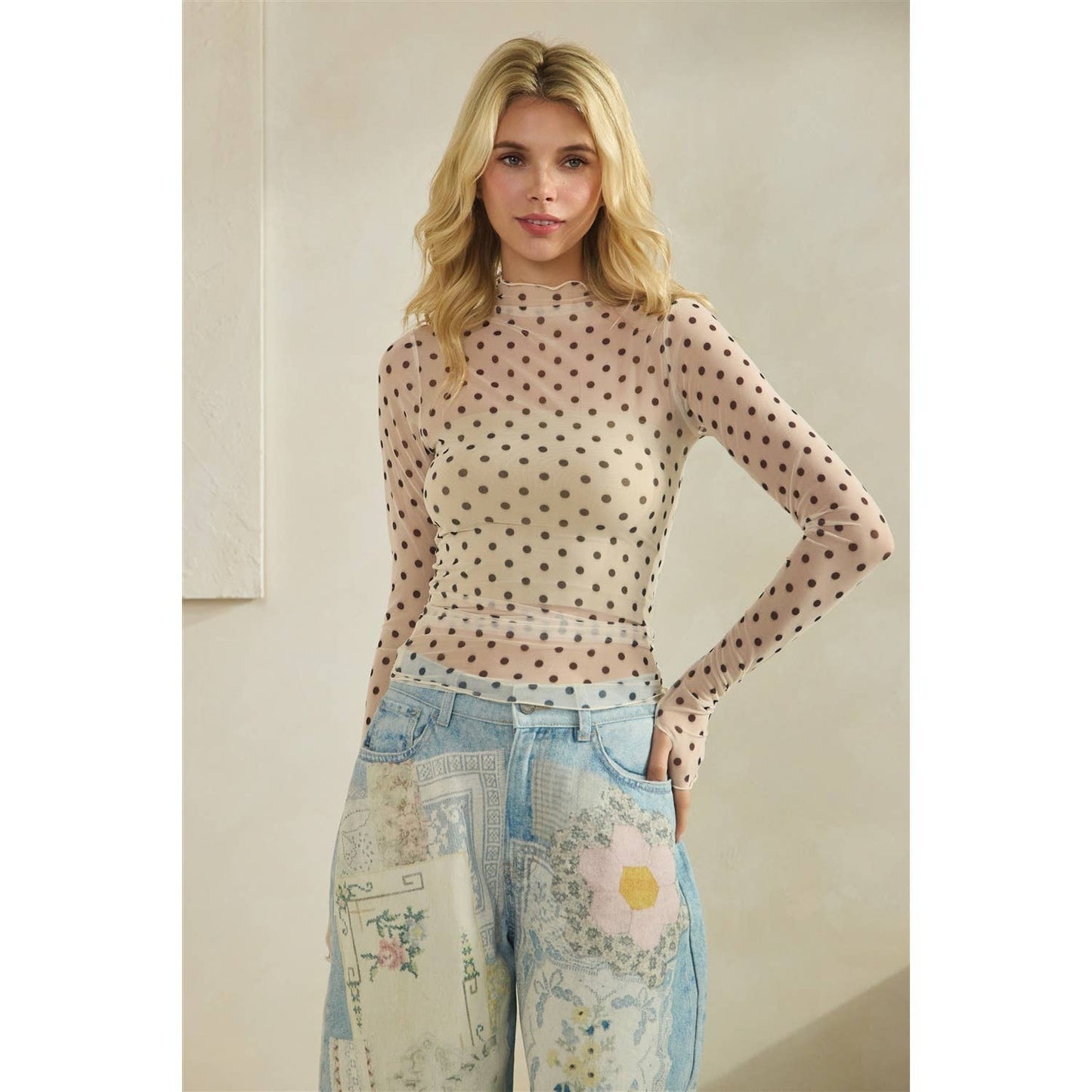 Lace Long Sleeve See Through Top