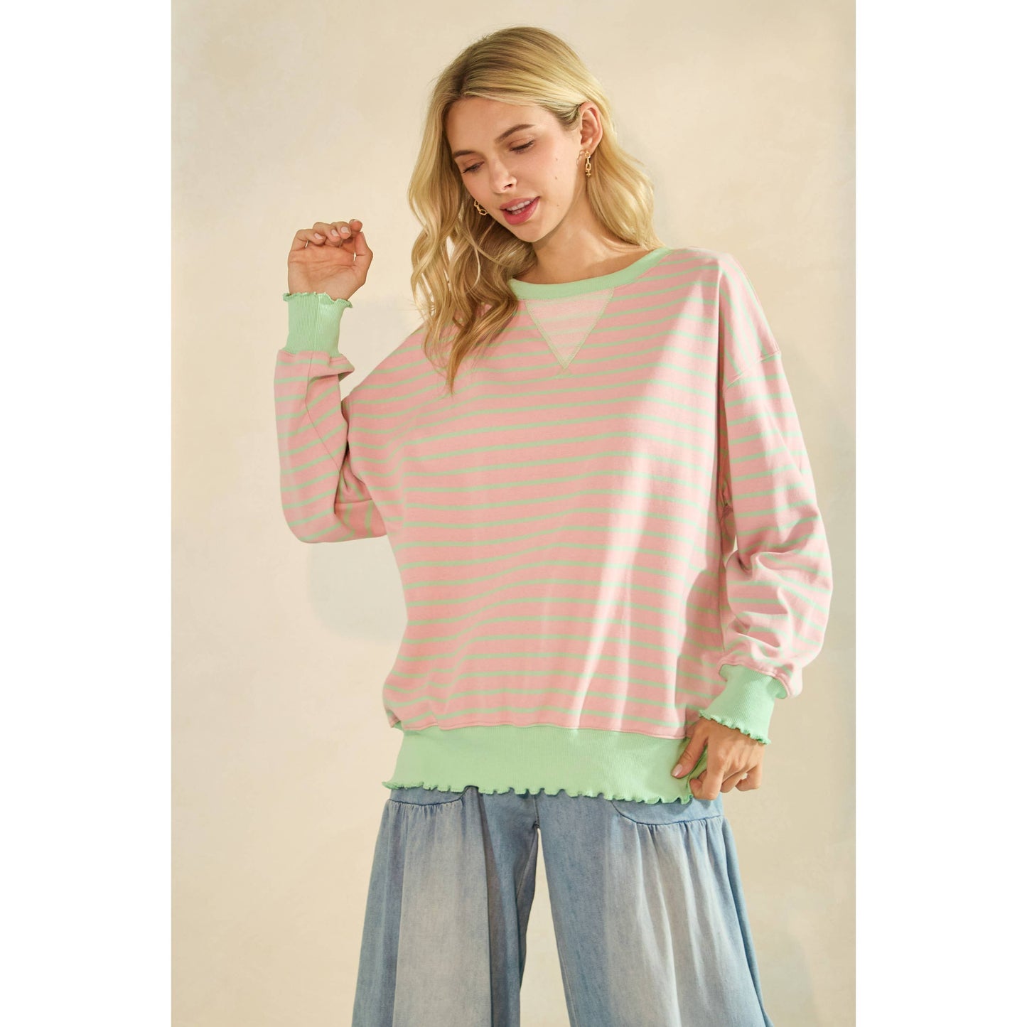 Striped Knit Long Sleeve Top