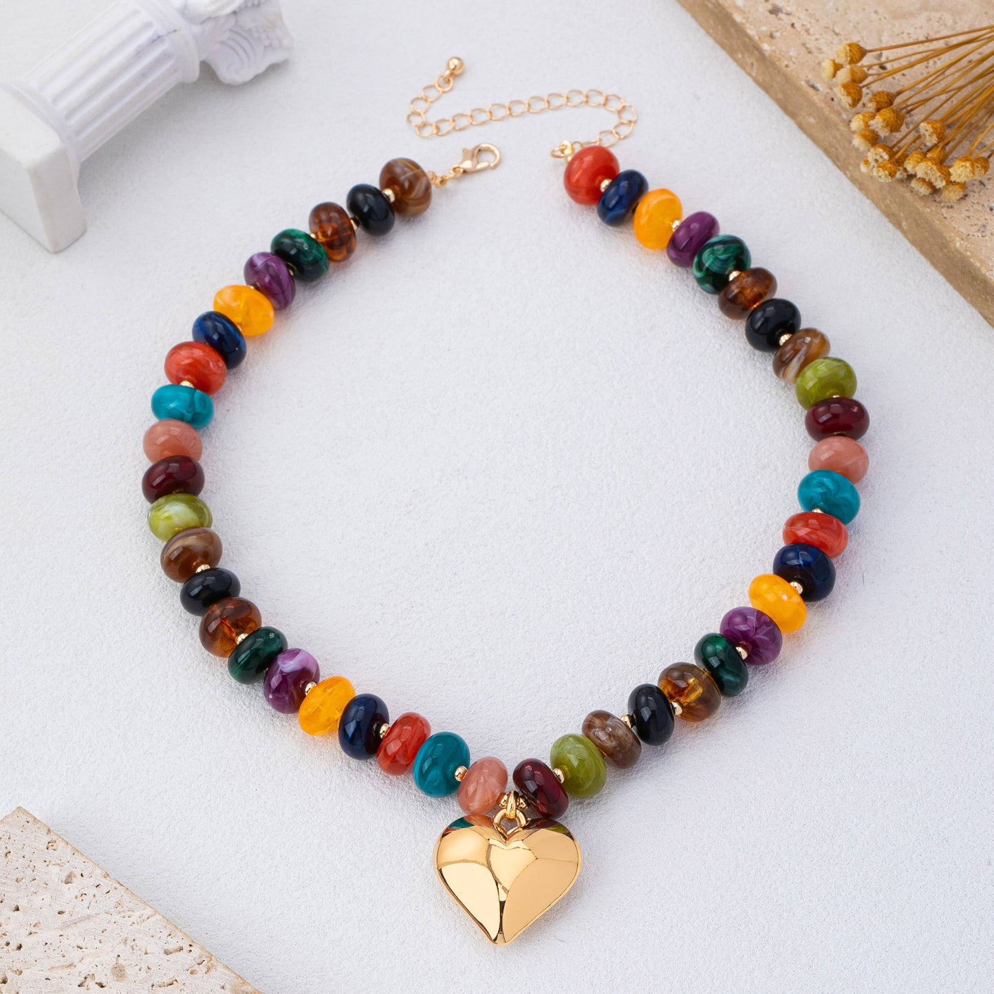 Multicolor Rondelle Bead Heart Pendant Necklace