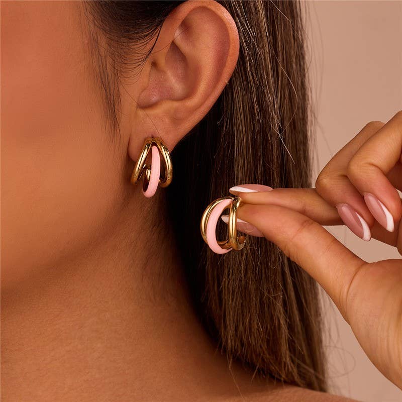 18K Waterproof Pink Hoops