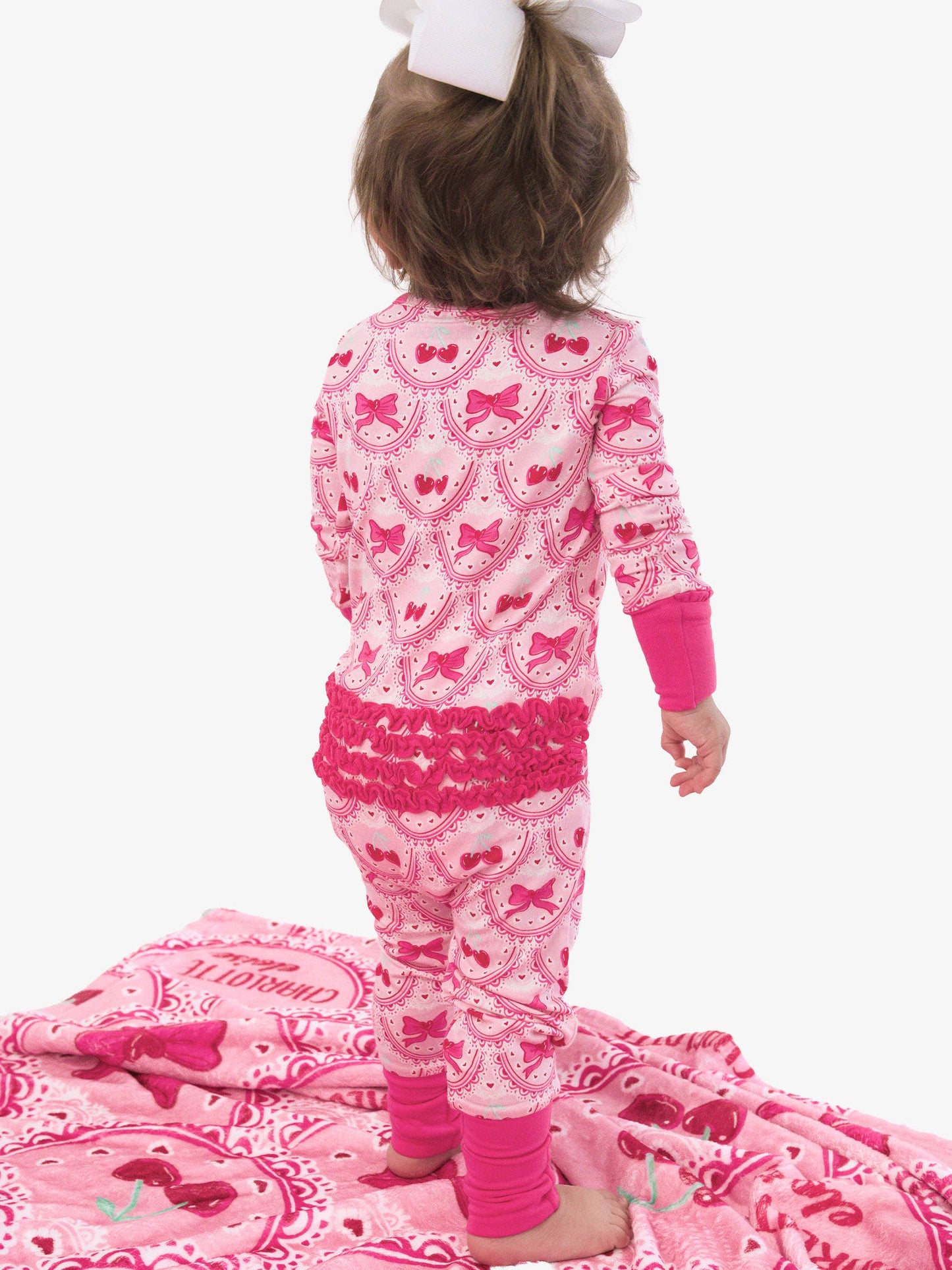 SoftSnooze™ Baby Girls Bamboo Viscose Love You Cherry Much Convertible Ruffle One Piece Footie Pajama