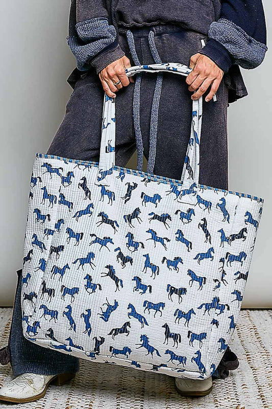 Quilted Textured Woven Printed Jumbo Tote Bag