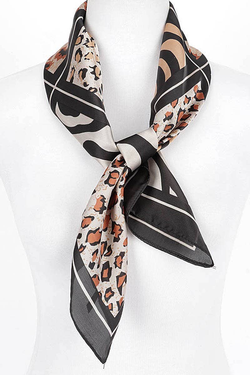 Mixed Animal Print Patchwork Silky Square Scarf