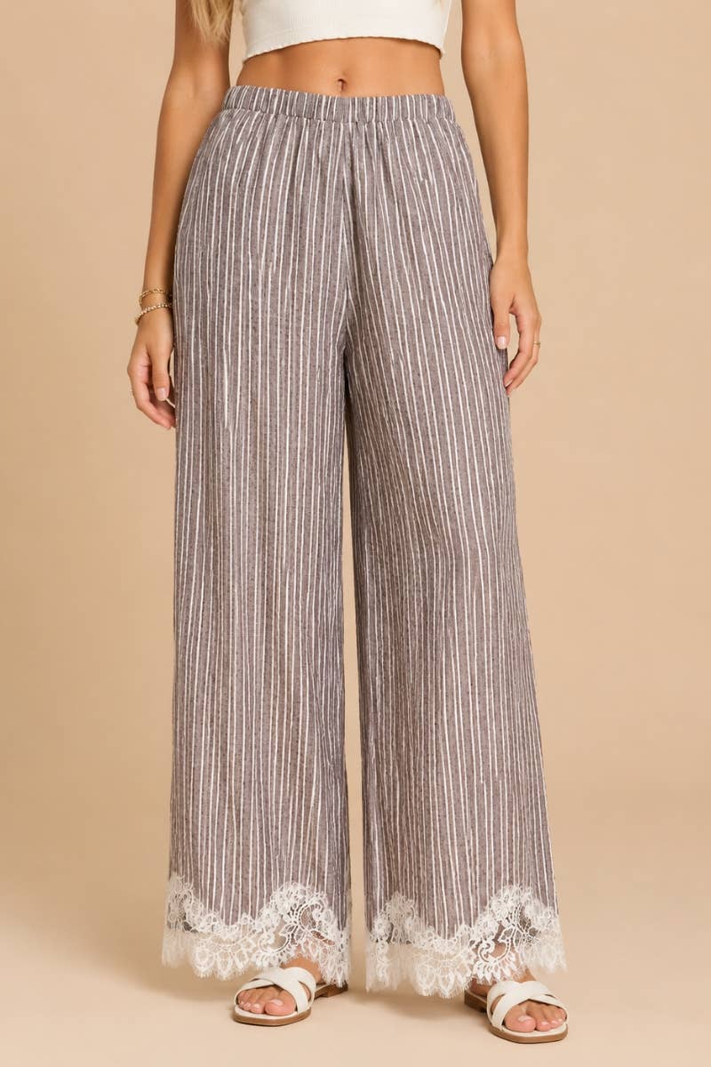 Lace-Trimmed Wide-Leg Pants