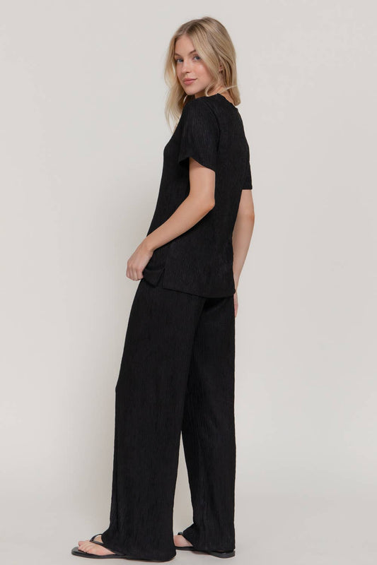 Short Sleeve Top & Wide Knit Pants