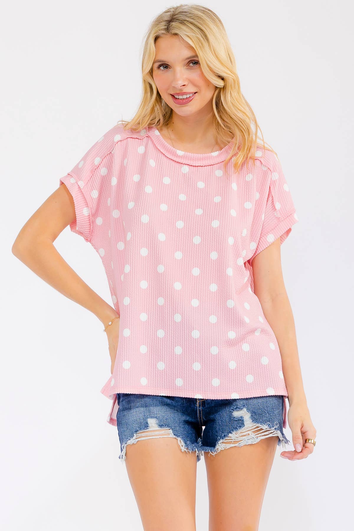 Polka Dot Ribbed Top