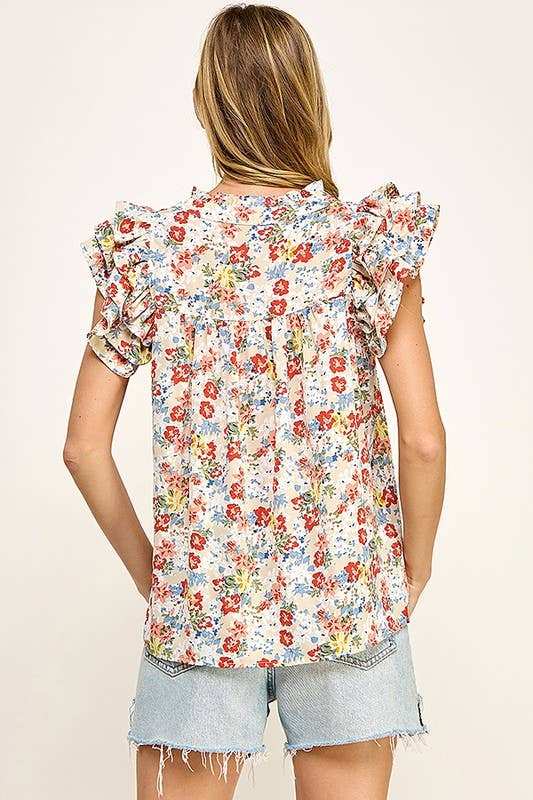 Floral Ruffle Sleeves Top