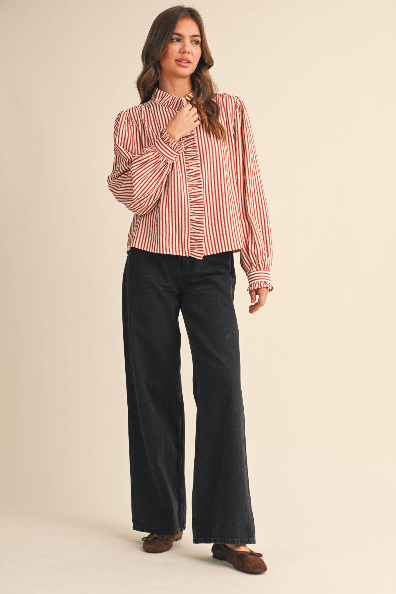 Ruffle Striped Long Sleeve Top