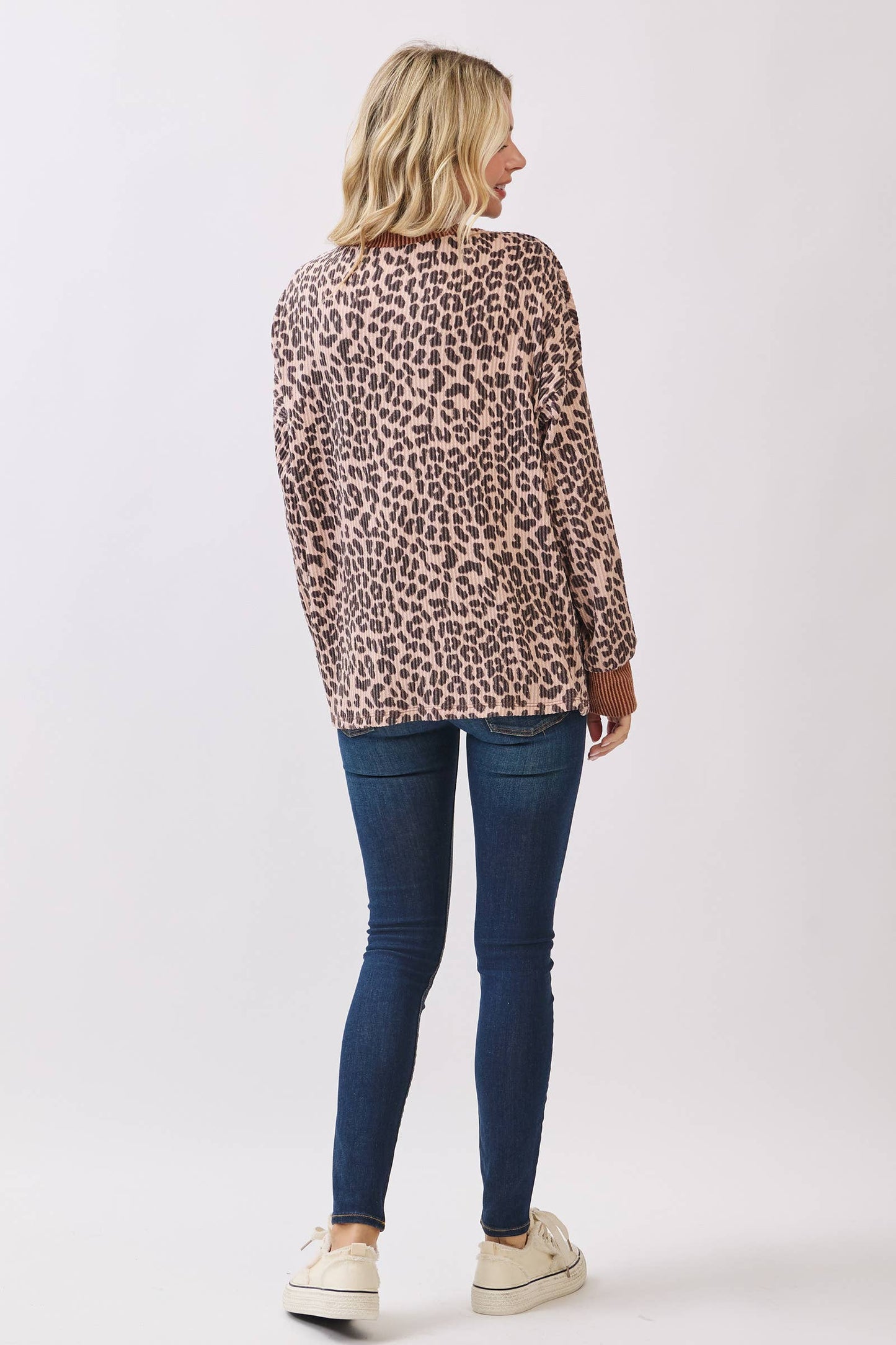 Ribbed Animal Print Long Sleeve Top