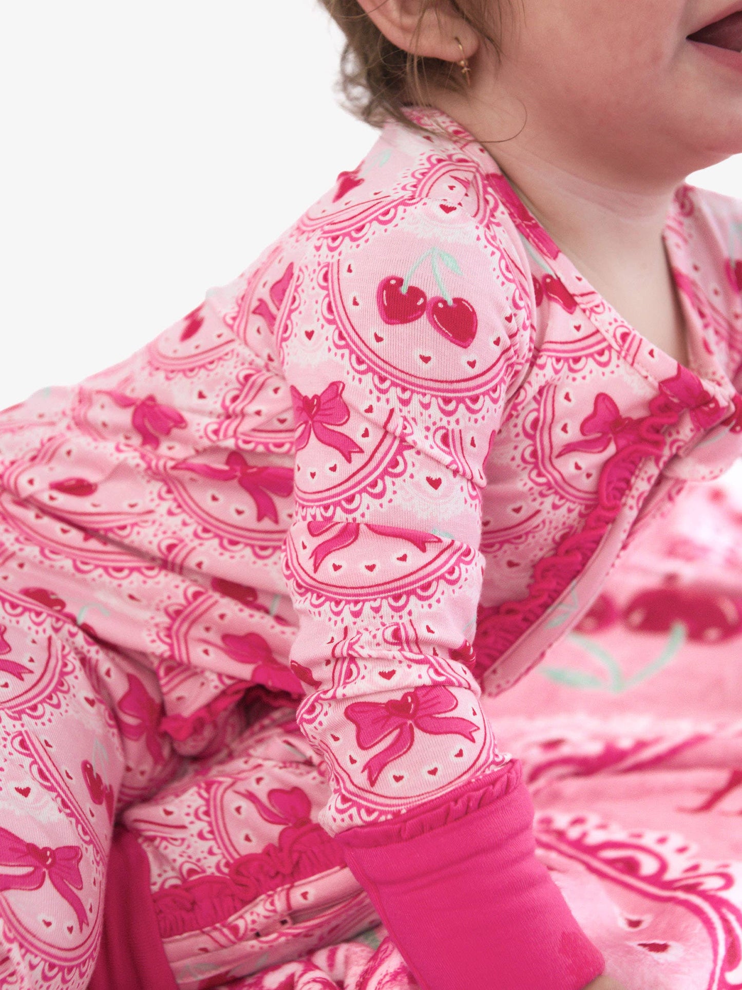 SoftSnooze™ Baby Girls Bamboo Viscose Love You Cherry Much Convertible Ruffle One Piece Footie Pajama
