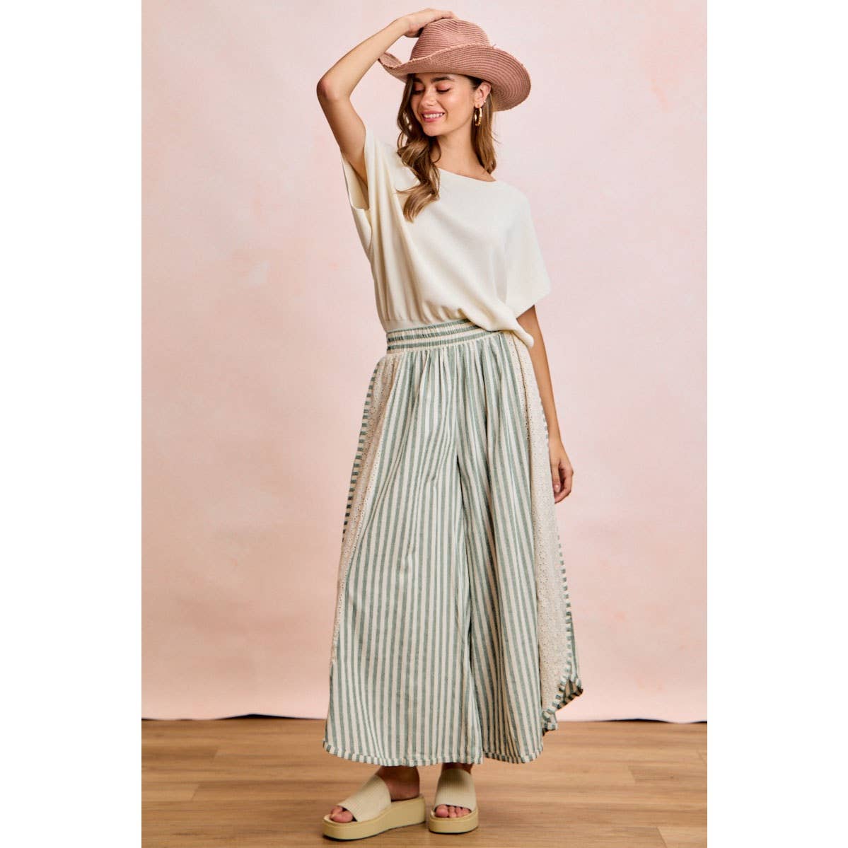 Floral Eyelet Wide Leg Pants