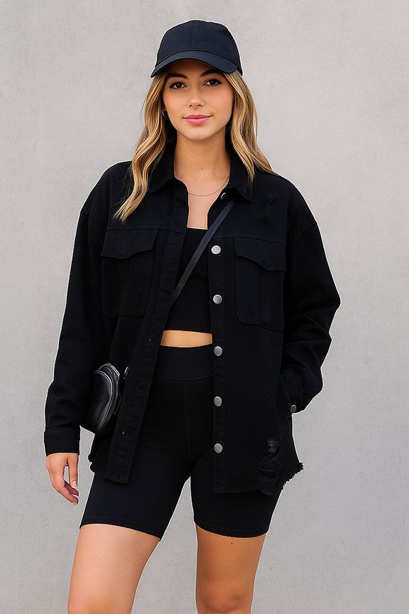 Distressed Oversized Denim Jacket