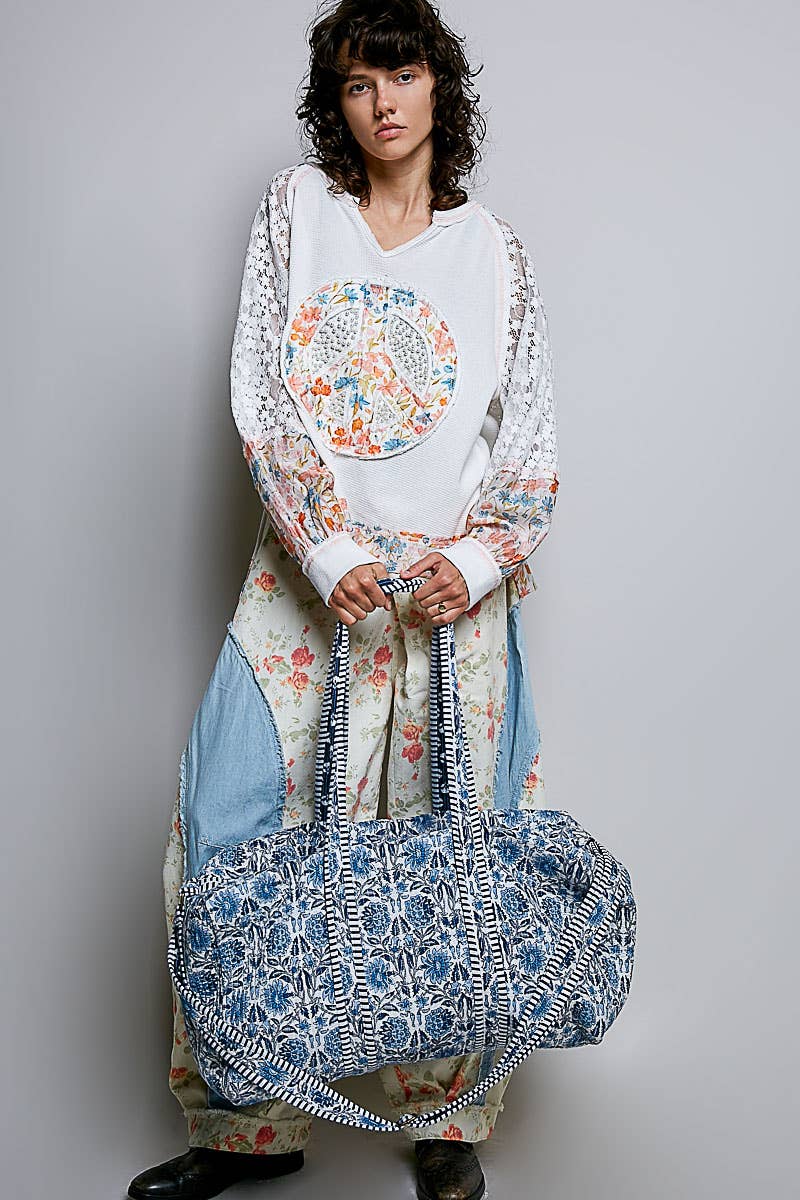 Front Pocket Quilted Adjustable Strap Duffel Bag