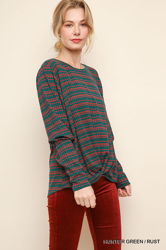 Green & Rust Striped Top