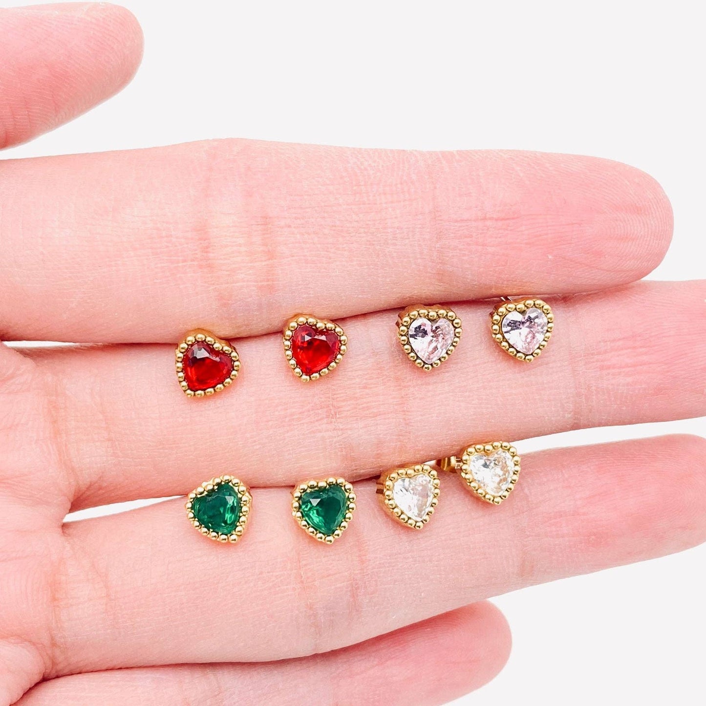 Cubic Zirconia Heart Gold Plated Ear Studs