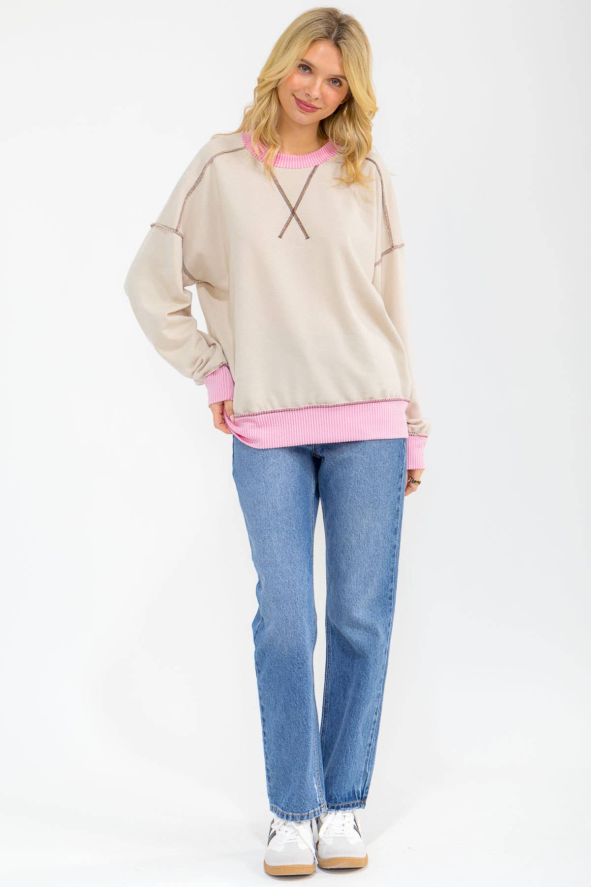 Contrast Trim Exposed Seam Sweatshirt