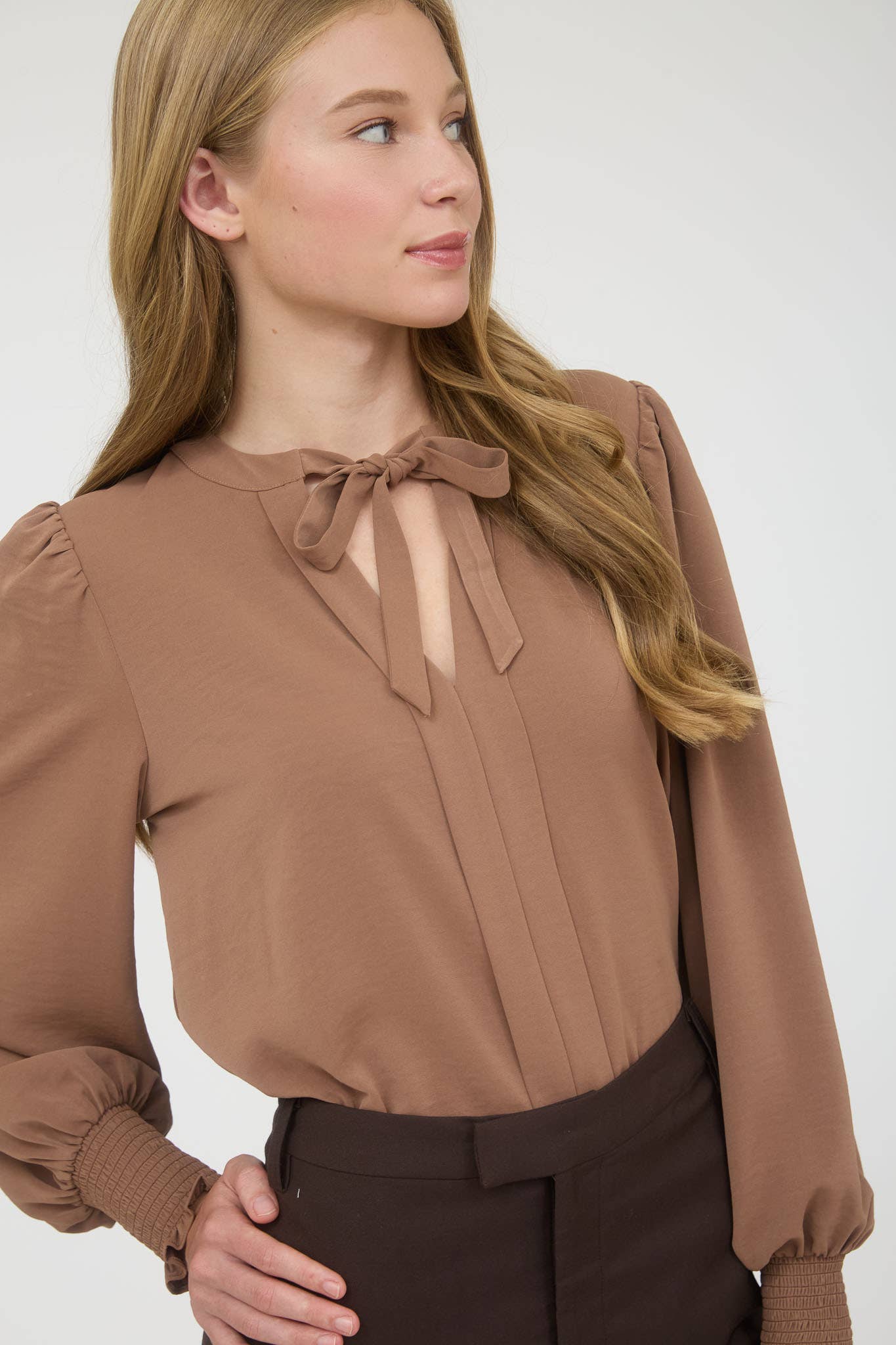 Long Sleeve Neck Tie Top