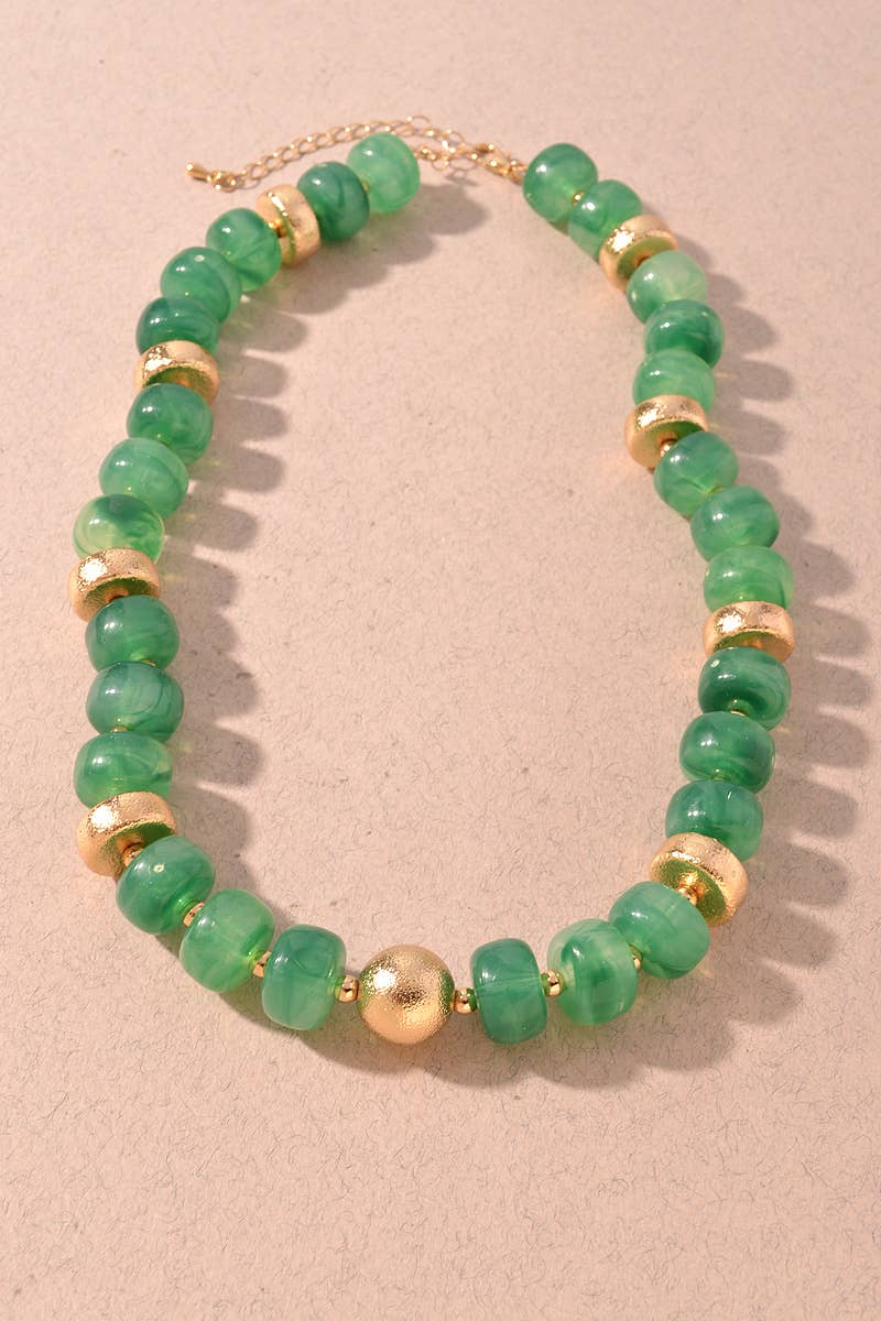 Marbled Beaded & Gold Accent Necklace