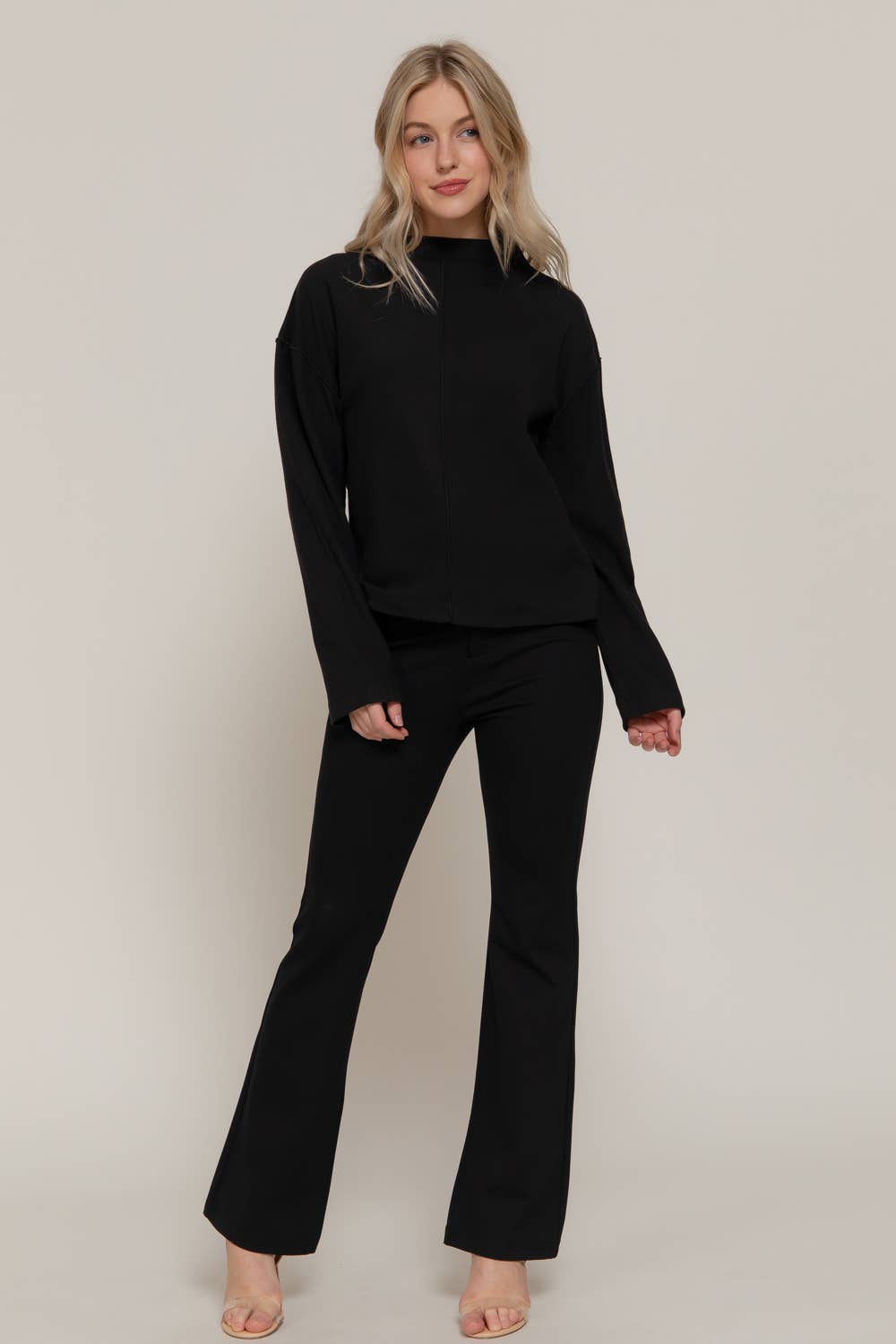 Long Sleeve Overlocked Seams Brushed Rib Top