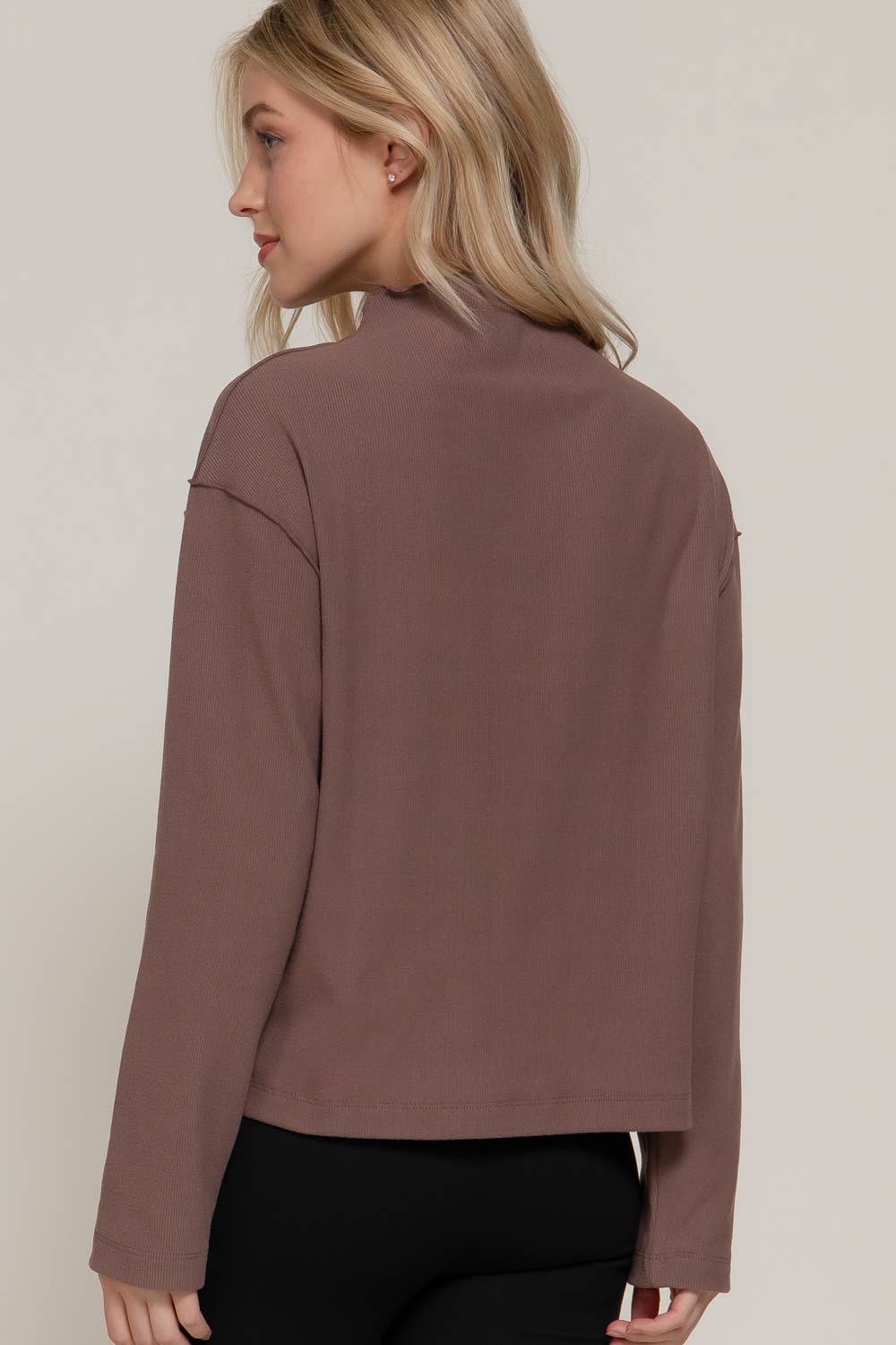 Long Sleeve Overlocked Seams Brushed Rib Top