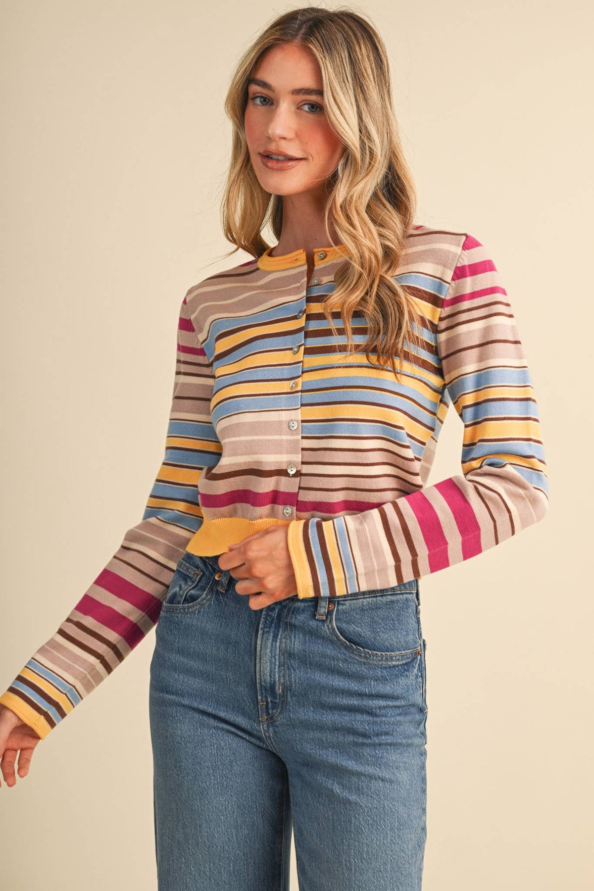 Multi Color Striped Sweater Cardigan