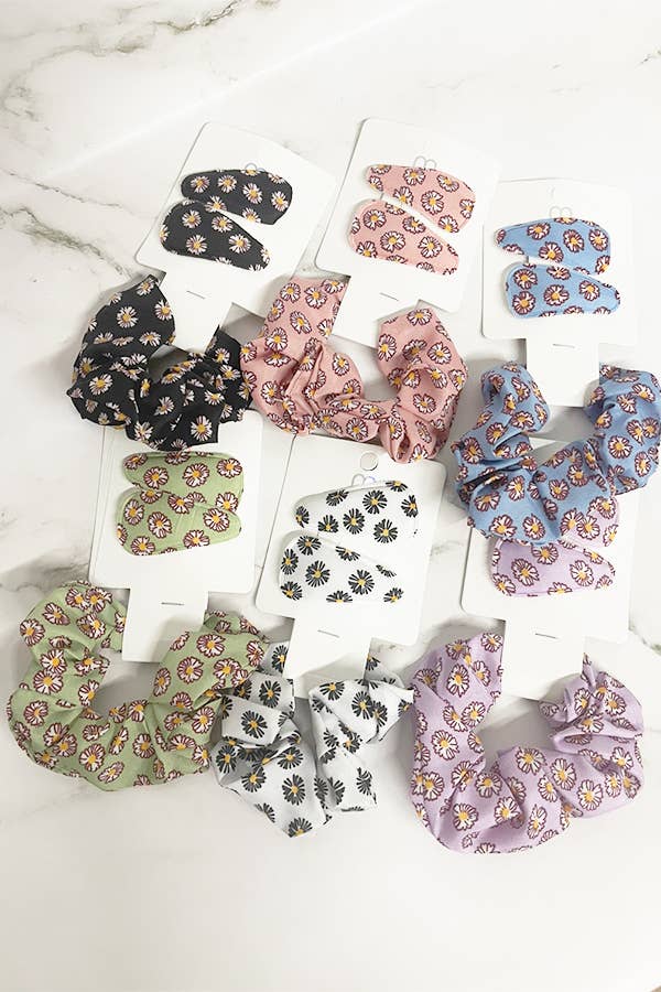 Floral Scrunchie and Hair Clip Set