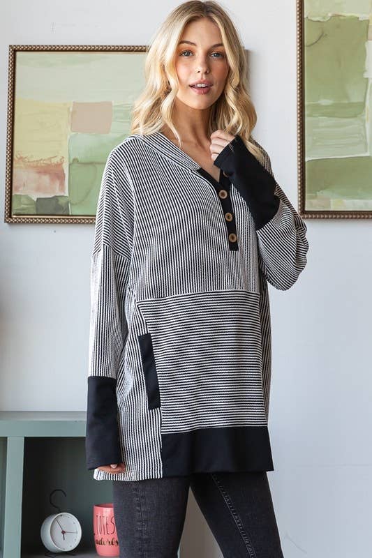 Black & White Stripe Hoodie