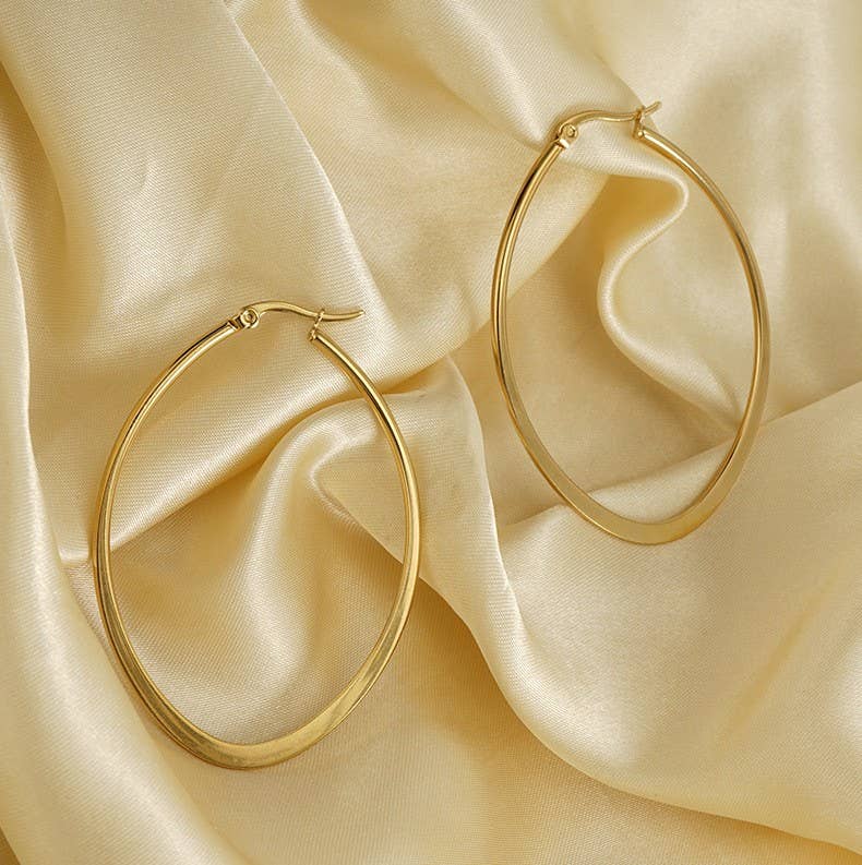 Waterproof Oval Drop Hoop Earrings