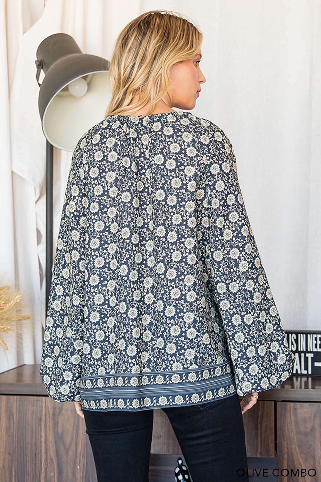 Renea Olive Long Sleeve Top