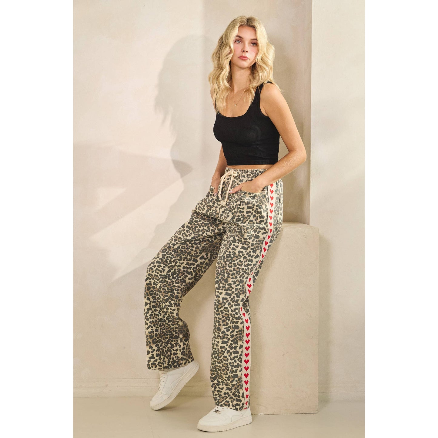 Leopard Printed Striped Wide Legged Pants