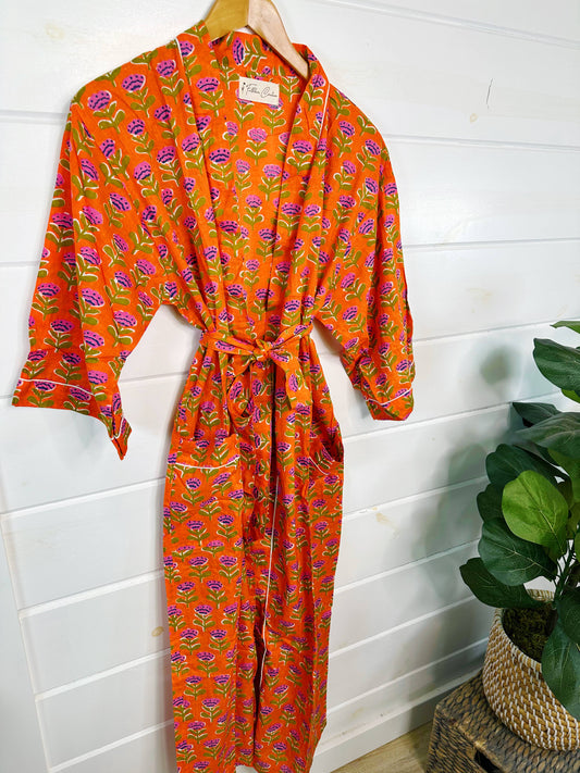 Women's Cotton Robe | Floral Print Kimono Cover-Up Duster