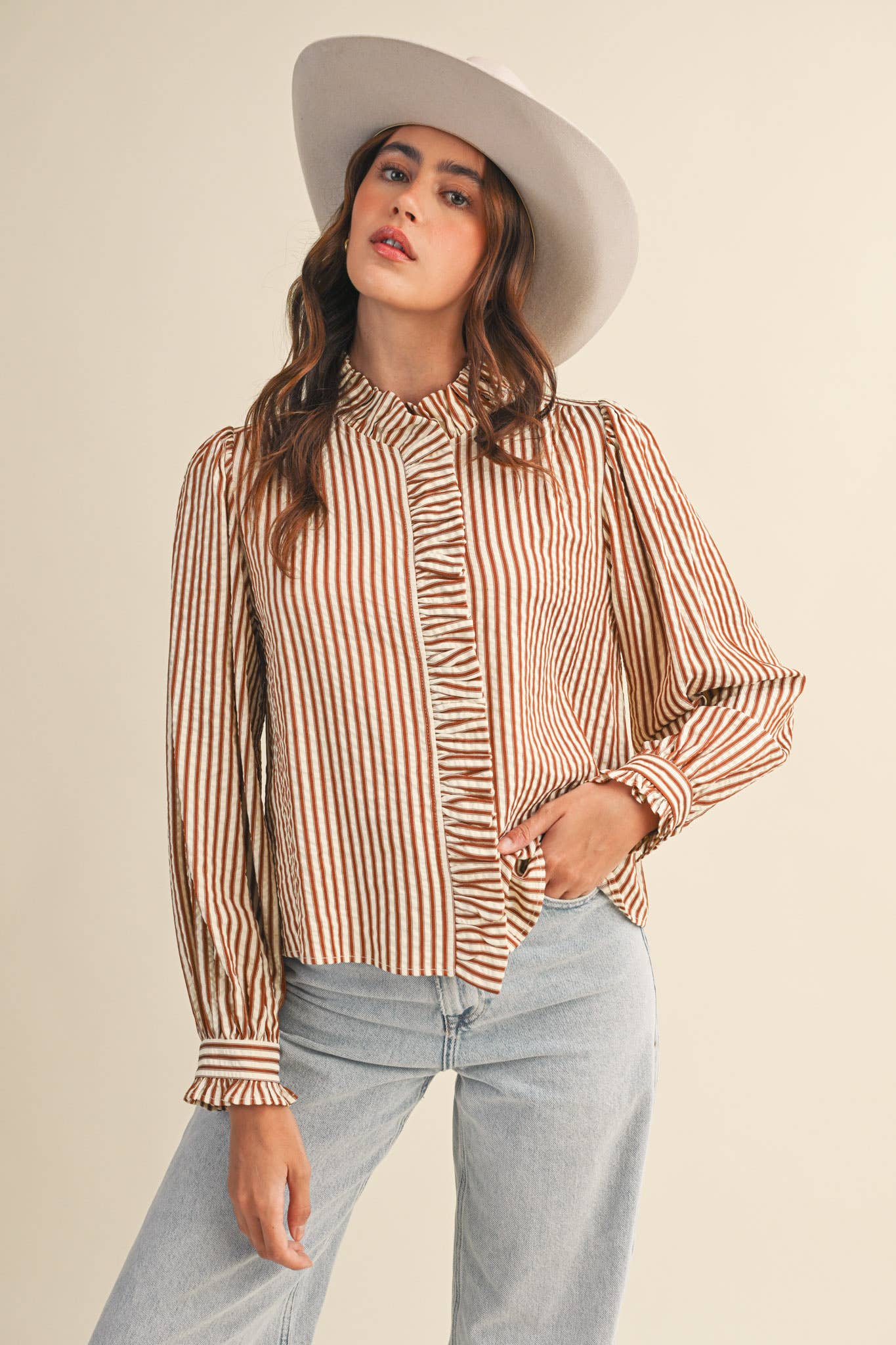 Ruffle Striped Long Sleeve Top