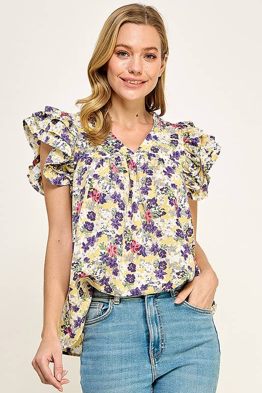 Floral Ruffle Sleeves Top