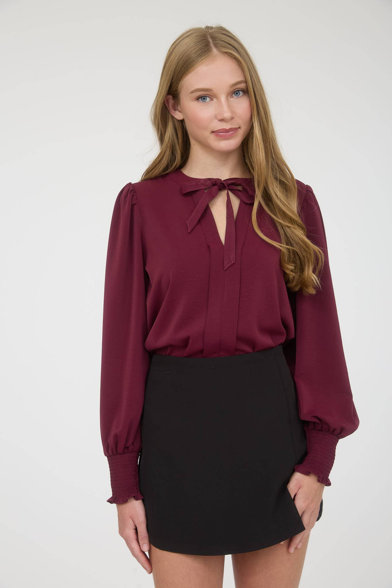 Long Sleeve Neck Tie Top