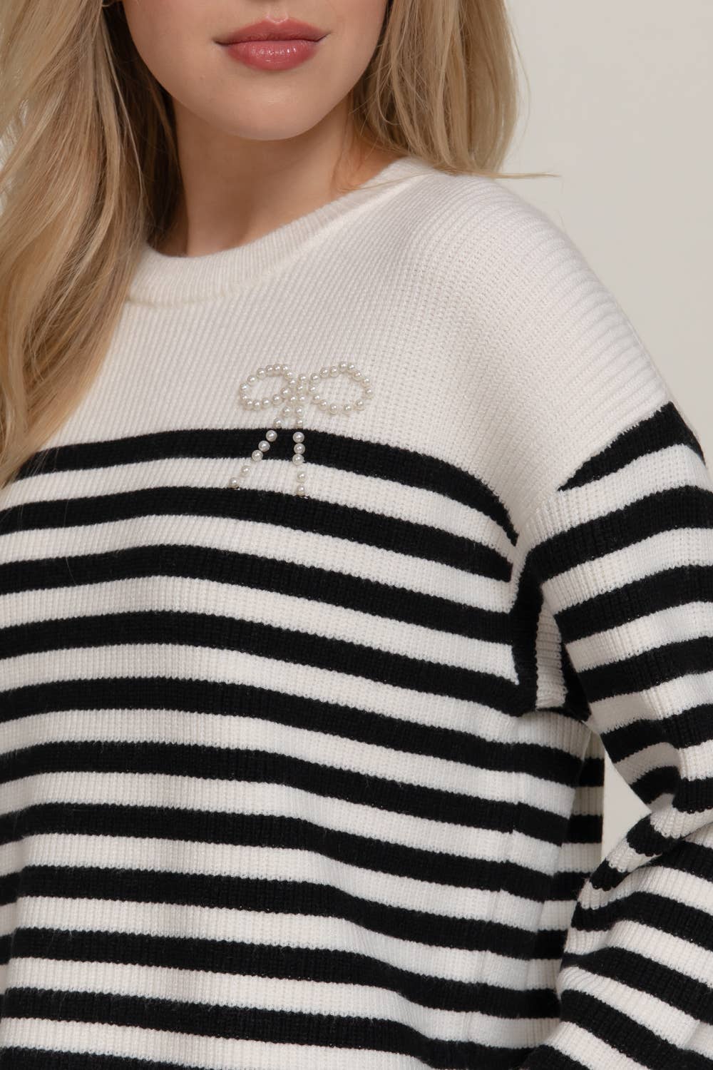 Pearl Bow Striped Sweater