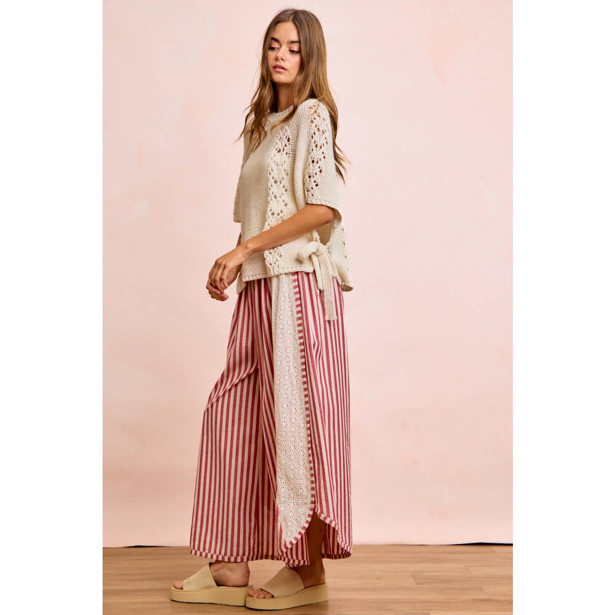 Floral Eyelet Wide Leg Pants