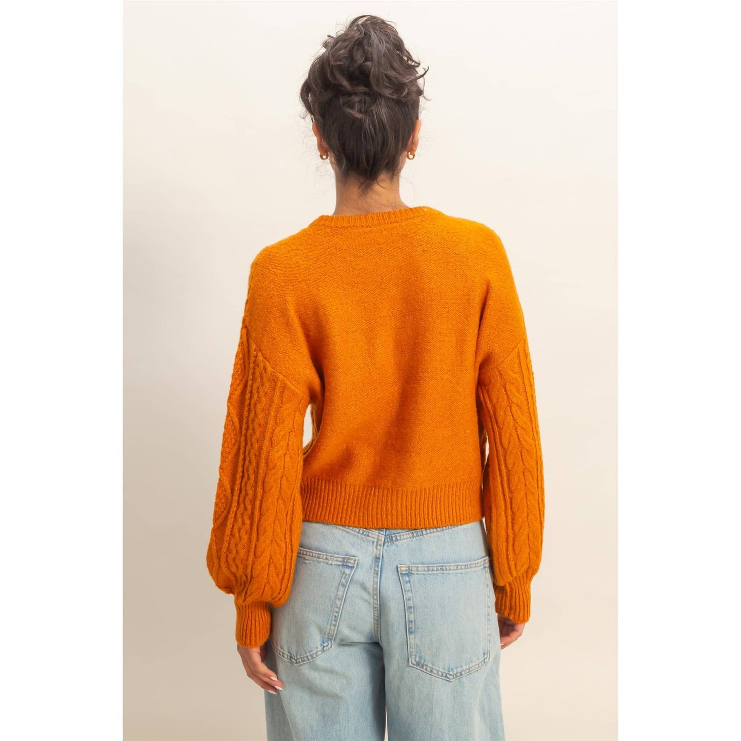 Cable Knit Balloon Sleeve Sweater