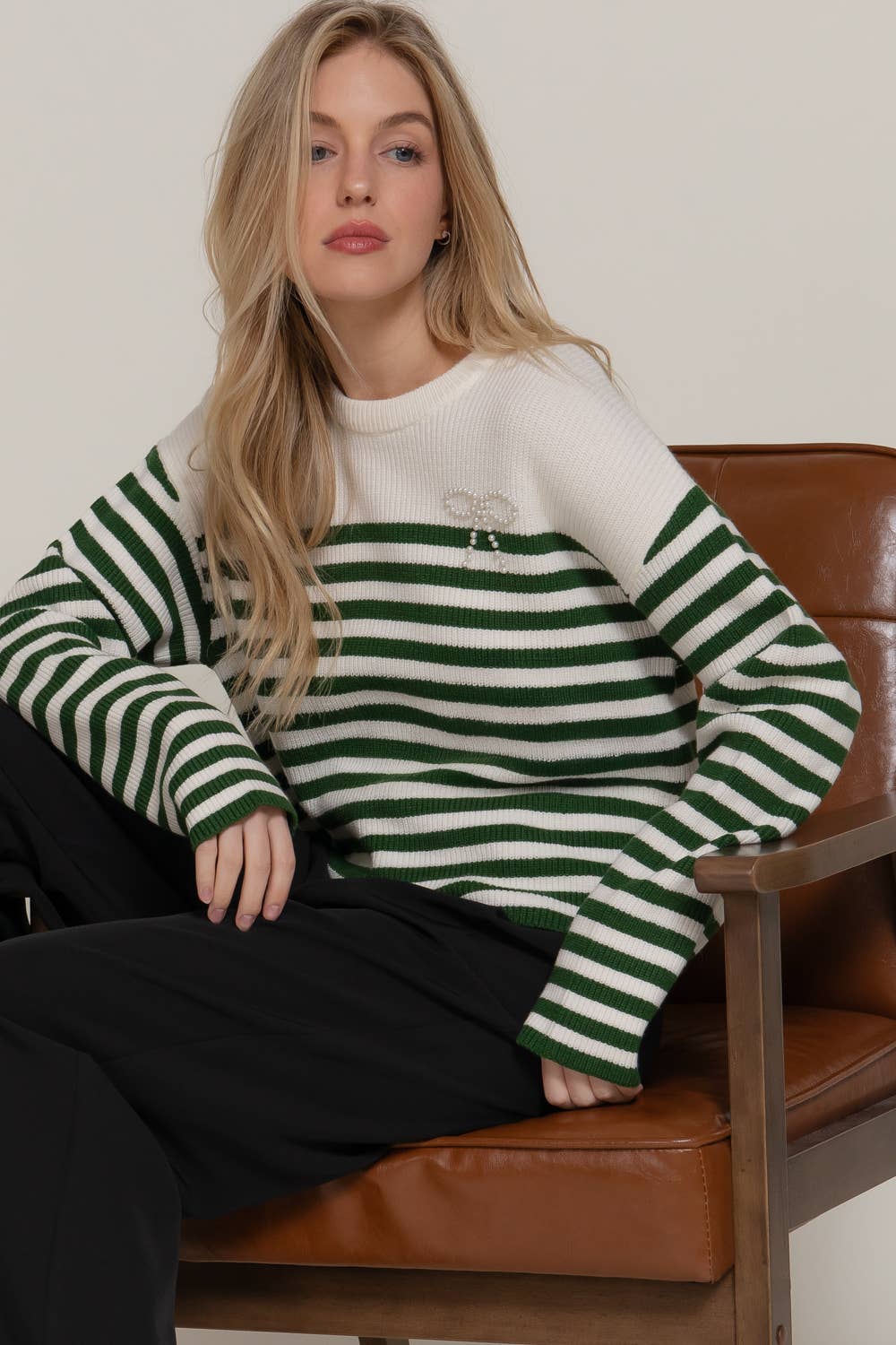 Pearl Bow Striped Sweater