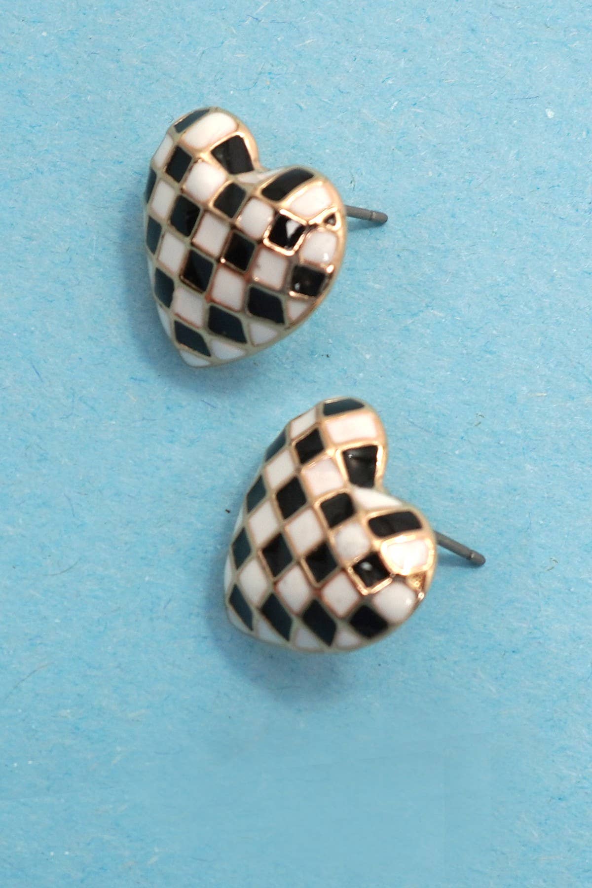 Checkerboard Heart Stud Earrings