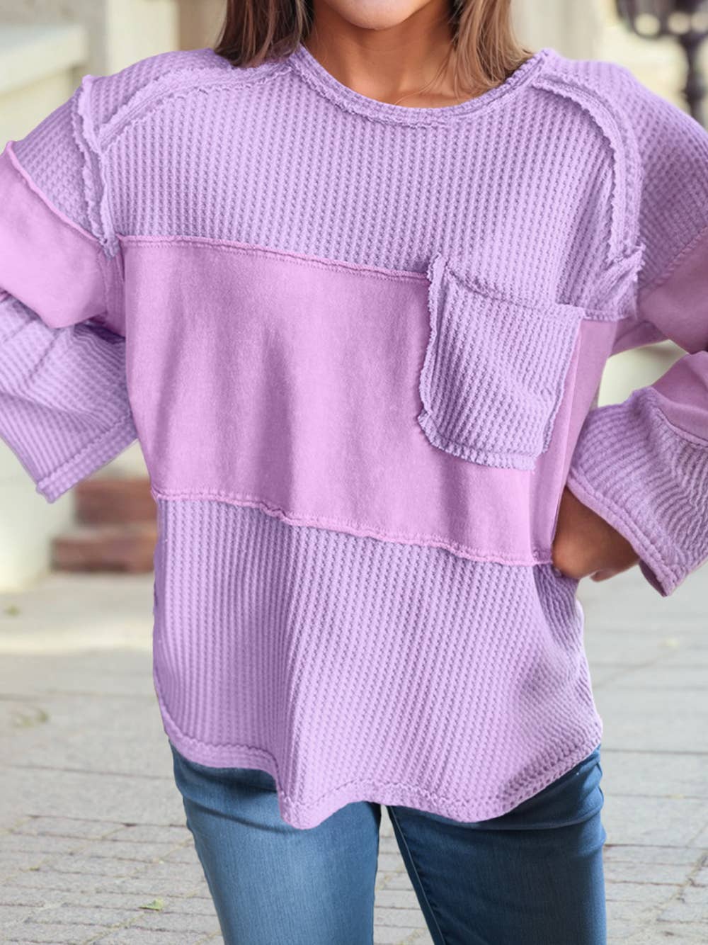 Thermal Knit Patchwork Top