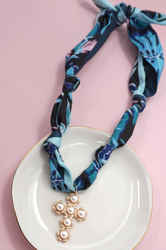 Handmade Scarf Charm Necklace - Cross