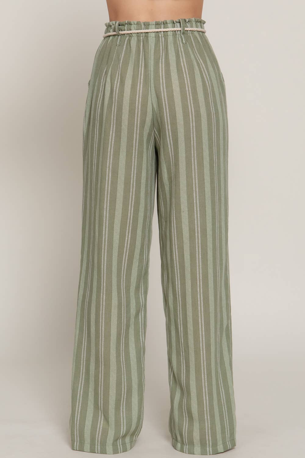 Robe Belt Stripe Print Linen Effect Pants