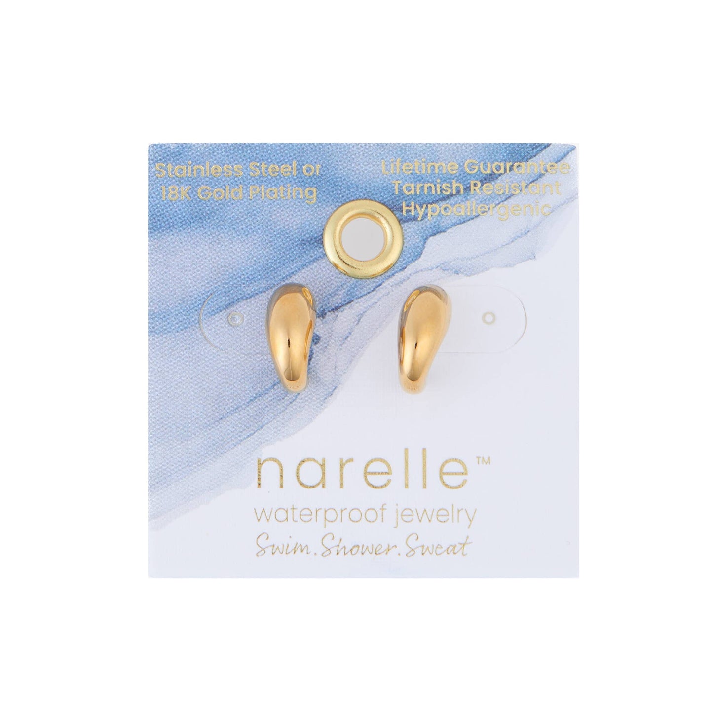 Waterproof Earrings Half Loop Hoop in Gold & Stainless Steel