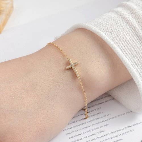 18K SS Cross Bracelet